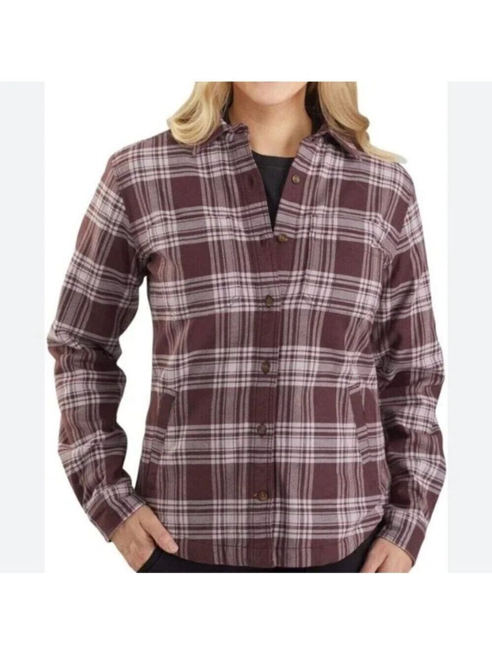 Carhartt Women's Flannel Fleece Lined Shacket Maroon/White Plaid Size XXL/20